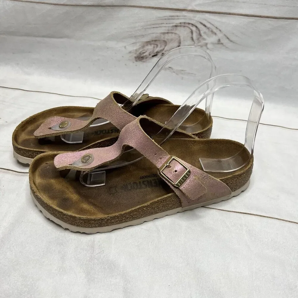Birkenstock Gizeh Sandals Metallic Pink Color Slip On Thing Sandals Sz 7 - Picture 7 of 14
